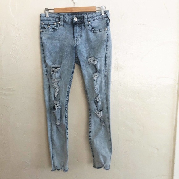 True Religion Denim - True Religion Jeans Womens Light Wash 29 Super Skinny Distressed Button Pockets